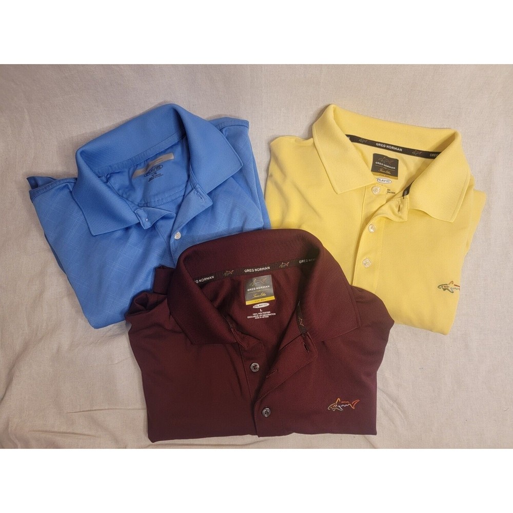Greg Norman Men's Golf Polo Shirt Size L Maroon Yellow Blue Tasso Elba